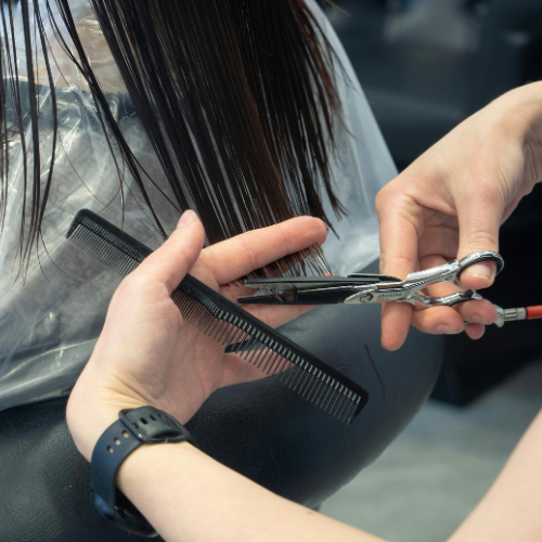 Haircut and styling in progress